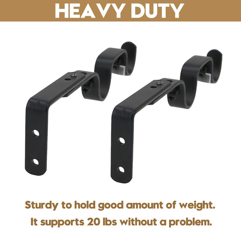 AddGrace Double Curtain Rod Brackets - Heavy Duty Adjustable Holders (6 Pack) for 1" Rod (Black) - Image 4
